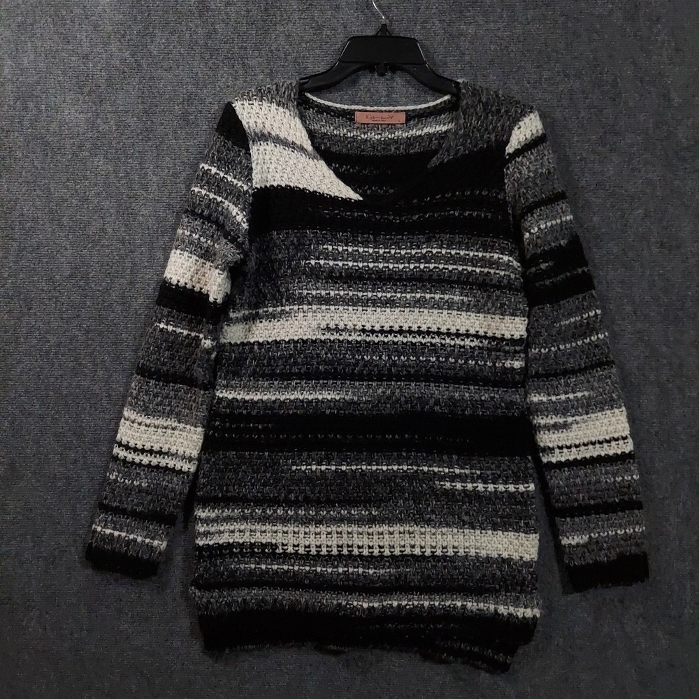 Elsamanda Sweater Tunic Womens L Wool Blend‎ Striped Scoop Neck Knit Made Italy